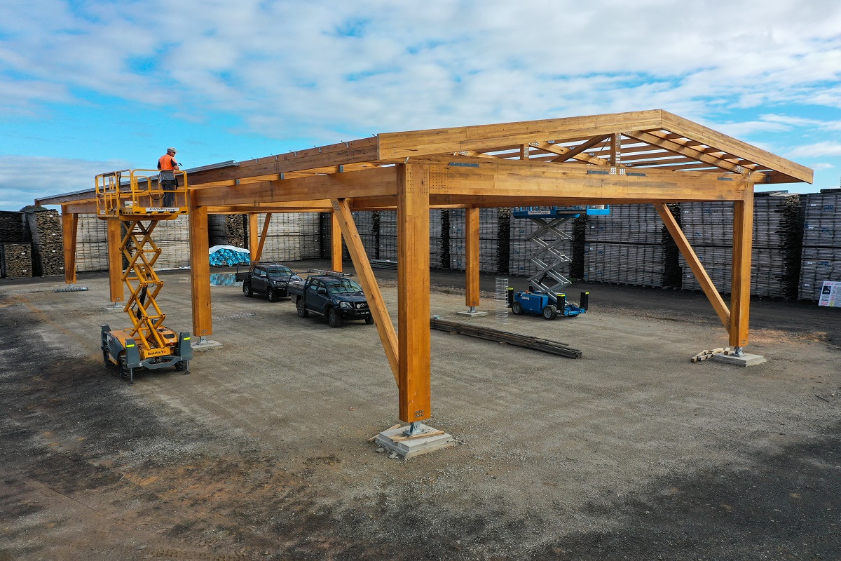 Construction of a mass timber shed using ASH's industry leading MASSLAM