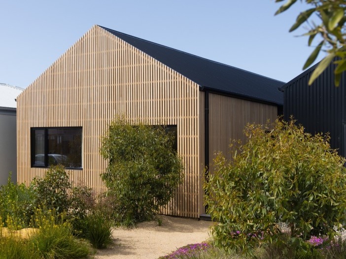H3 treated external IronOak cladding chosen by Al + Imo for their Good Day House renovation