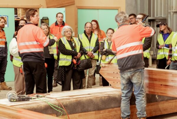 MASSLAM-Open-Day (39)_web Attendees getting a detailed look at the operations within our MASSLAM finishing shed during our Open Day held at our mass timber manufacturing facility in Heyfield, Victoria.