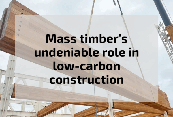 Mass timber low carbon construction thumbnail (2) MASSLAM beams being installed at Advanced Manufacturing Readiness Facility in NSW.