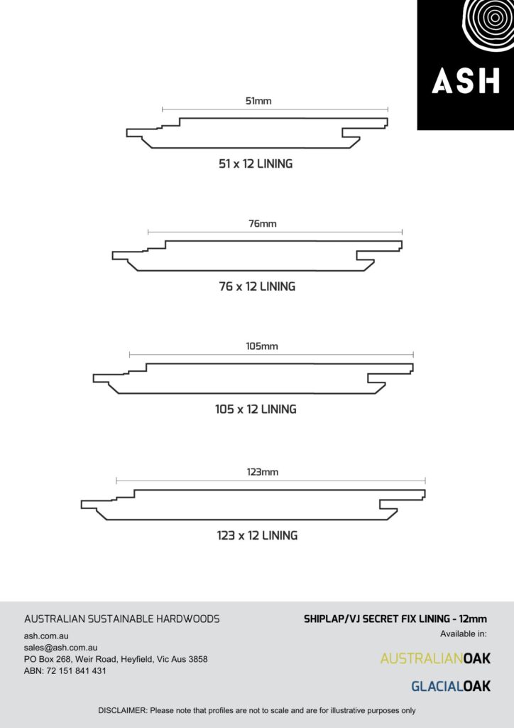 ASH Shiplap/VJ secret fix 12mm lining board profile from Australian Sustainable Hardwoods.