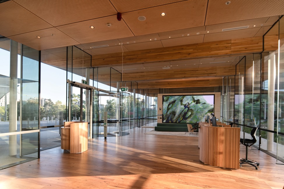 O Pavilion in Macquaire Park featuring MASSLAM 38 - ASH's Plantation Oak mass timber solution. Image: Richard Glover