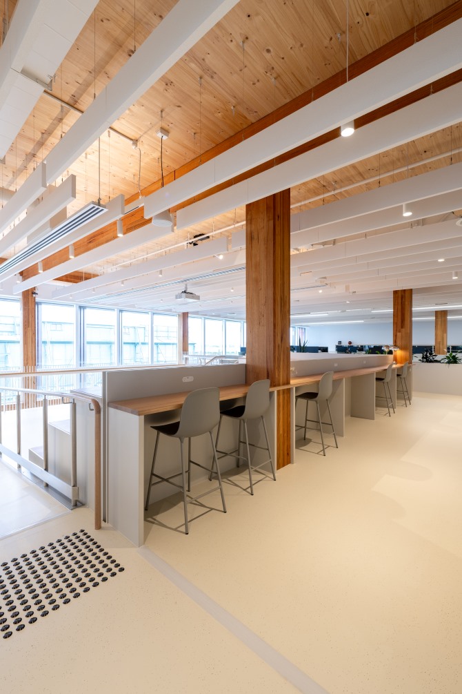 Melbourne Racing Club's new administration building at Caulfield Racecourse made possible with mass engineered timber (MASSLAM) from Australian Sustainable Hardwoods (ASH). Image: Kane Jarrod