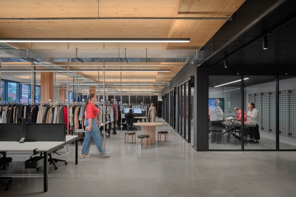 Decjuba head office in Cremore, Victoria feature exposed mass timber (MASSLAM) columns in Tasmanian Oak.