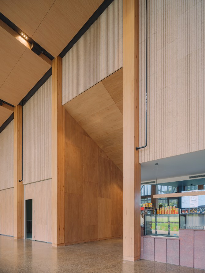 Berninneit Cultural and Community Centre in Cowes, Victoria featuring ASH's mass timber columns and beams.