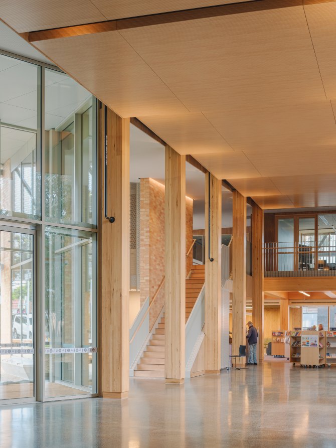 Berninneit Cultural and Community Centre in Cowes, Victoria featuring ASH's mass timber columns and beams.