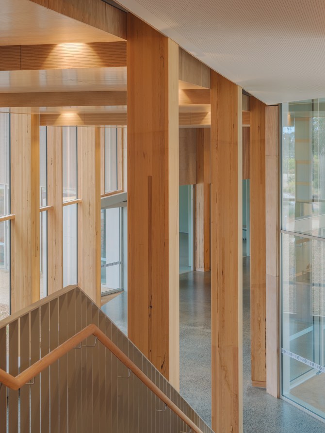 Berninneit Cultural and Community Centre in Cowes, Victoria featuring ASH's mass timber columns and beams.
