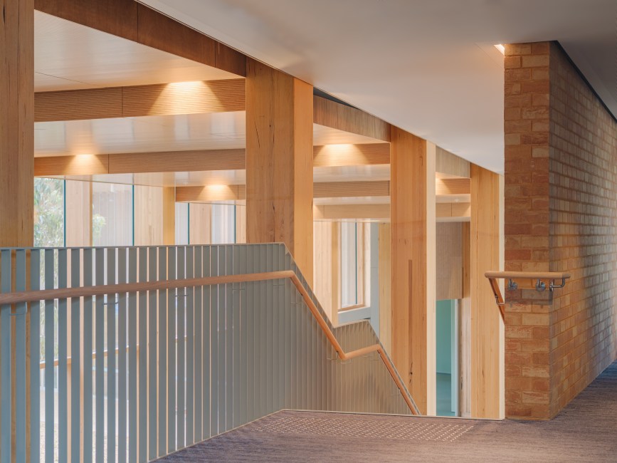 Berninneit Cultural and Community Centre in Cowes, Victoria featuring ASH's mass timber columns and beams.