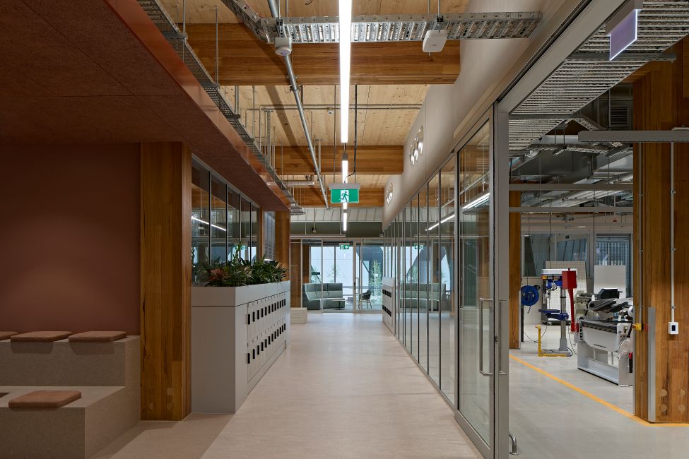 Tonsley Technical College - Factory of the Future is SA's first glulam and CLT building. Featuring ASH's MASSLAM columns and beams throughout.