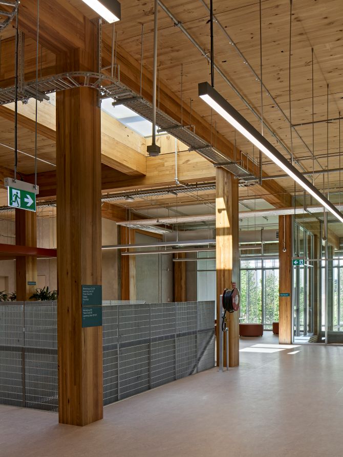 Tonsley Technical College - Factory of the Future is SA's first glulam and CLT building. Featuring ASH's MASSLAM columns and beams throughout.