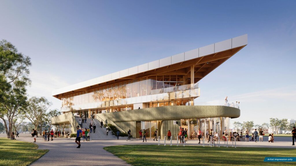 Plantation Oak MASSLAM from Australian Sustainable Hardwoods (ASH) helps build Albert Park Pit Building.