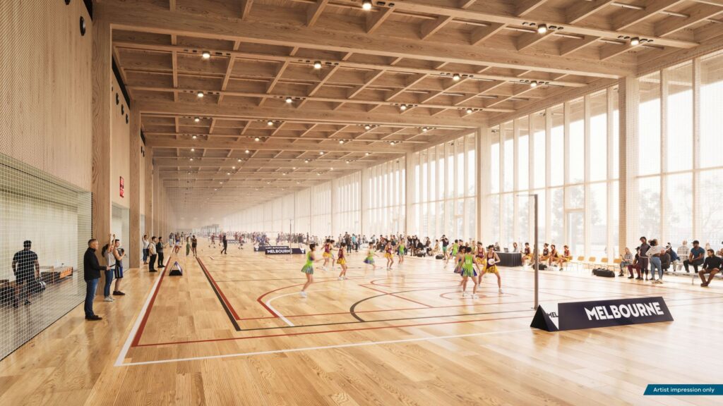 Plantation Oak MASSLAM from Australian Sustainable Hardwoods (ASH) helps build Albert Park Pit Building.
