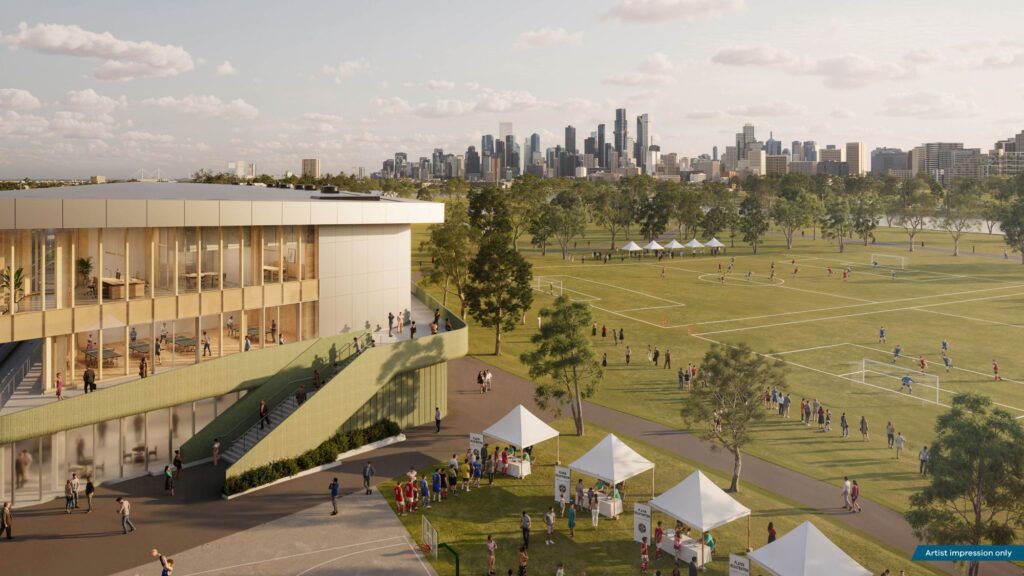 Plantation Oak MASSLAM from Australian Sustainable Hardwoods (ASH) helps build Albert Park Pit Building.